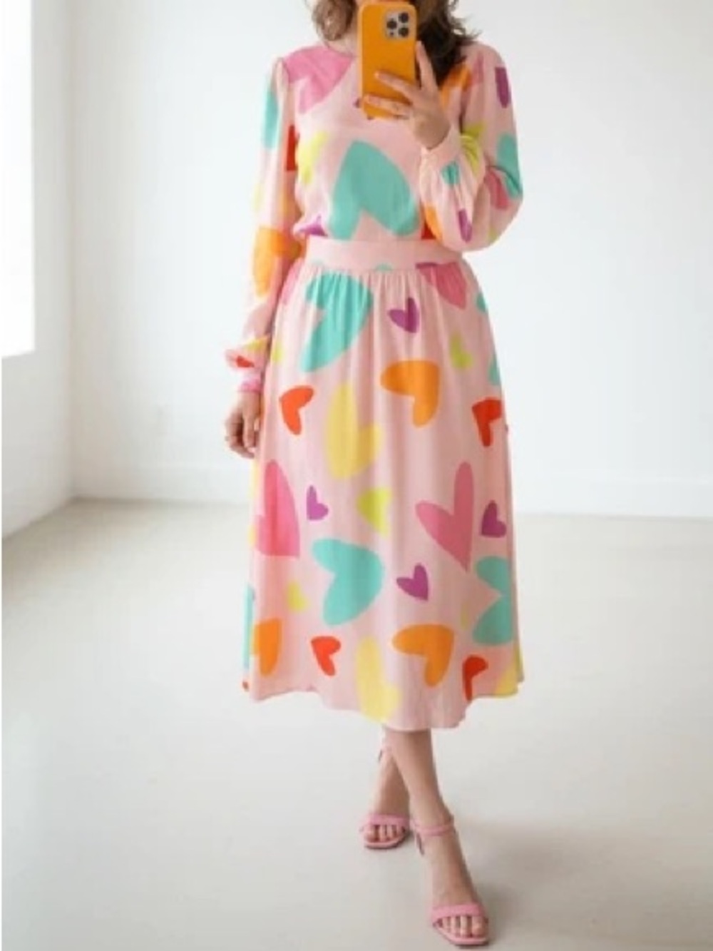 Julyliebe Heart-Print Pink Midi Dress